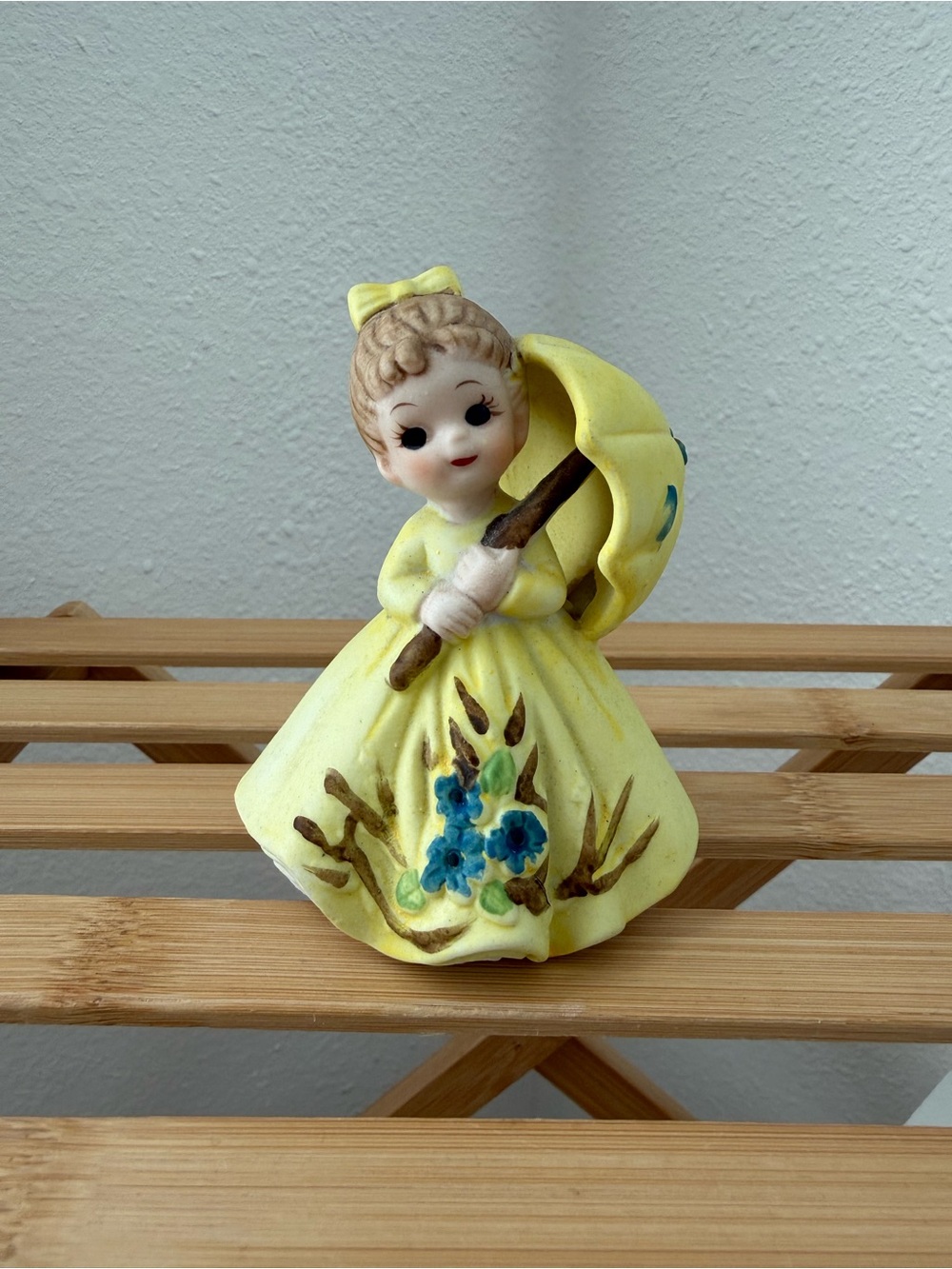 Vintage George Good April Showers Girl in Yellow Dress with Umbrella Figurine